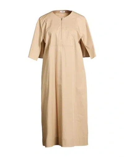 Peserico Easy Woman Midi Dress Sand Size 10 Cotton, Elastane In Brown