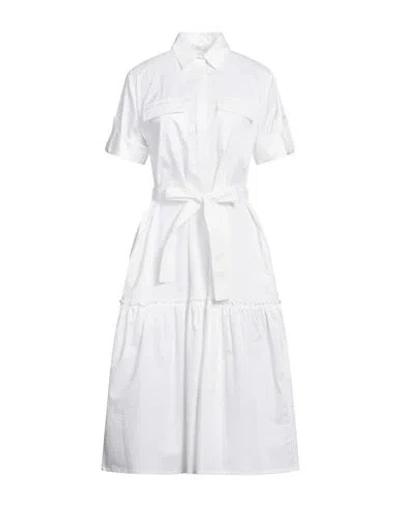 Peserico Easy Woman Midi Dress White Size 10 Cotton, Elastane