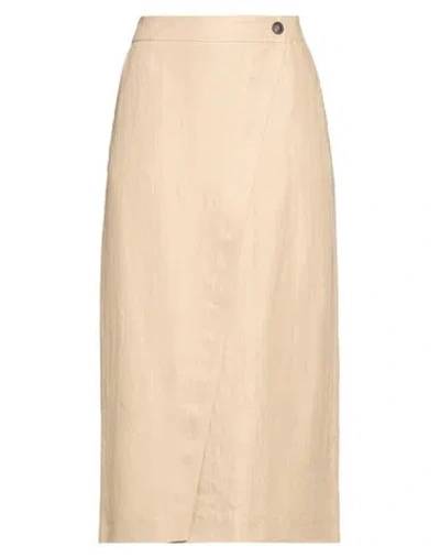 Peserico Easy Woman Midi Skirt Beige Size 6 Linen In Brown