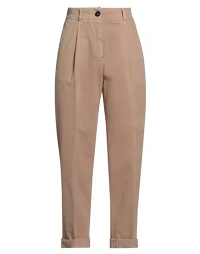 Peserico Easy Woman Pants Camel Size 4 Cotton, Elastane