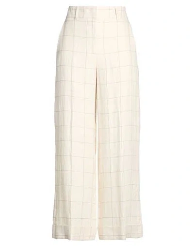 Peserico Easy Woman Pants Cream Size 10 Linen In White