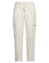 Peserico Easy Woman Pants Cream Size 4 Linen In White