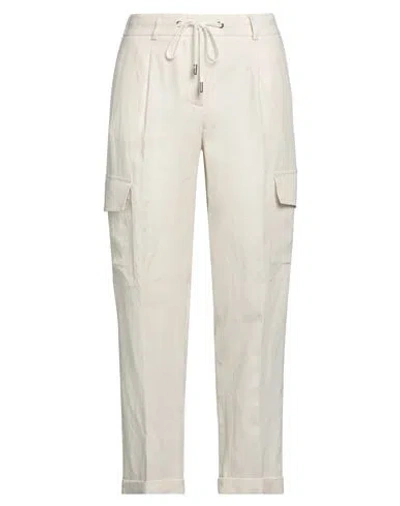 Peserico Easy Woman Pants Cream Size 4 Linen In White