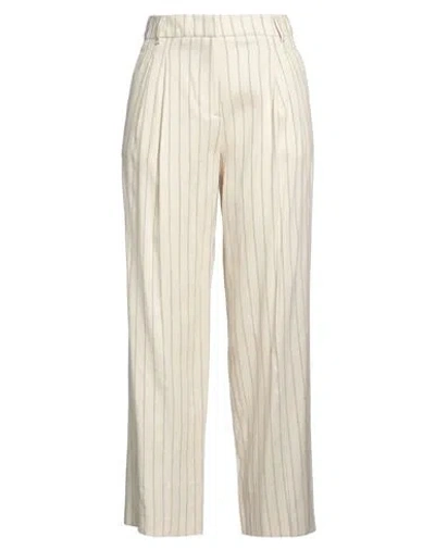 PESERICO PESERICO EASY WOMAN PANTS IVORY SIZE 6 LINEN, VISCOSE