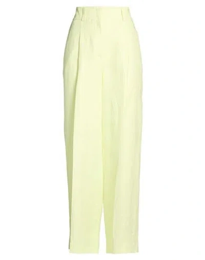 Peserico Easy Woman Pants Lime Green Size 6 Linen In White