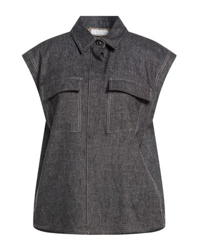 Peserico Easy Woman Shirt Blue Size 14 Cotton, Linen, Elastane In Gray