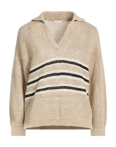 Peserico Easy Woman Sweater Sand Size 8 Linen, Cotton In Neutral