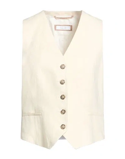 Peserico Easy Woman Tailored Vest Cream Size 6 Linen, Viscose In Metallic