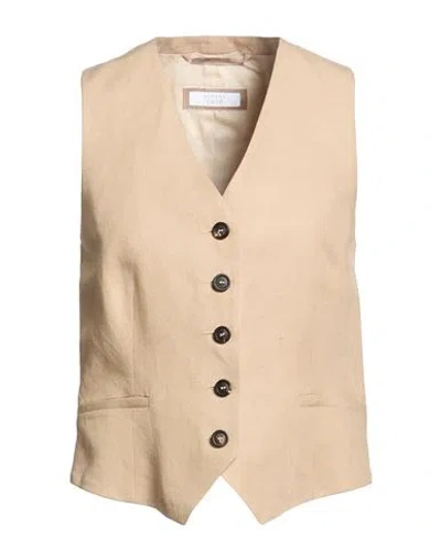 Peserico Easy Woman Tailored Vest Sand Size 6 Linen, Viscose In Brown