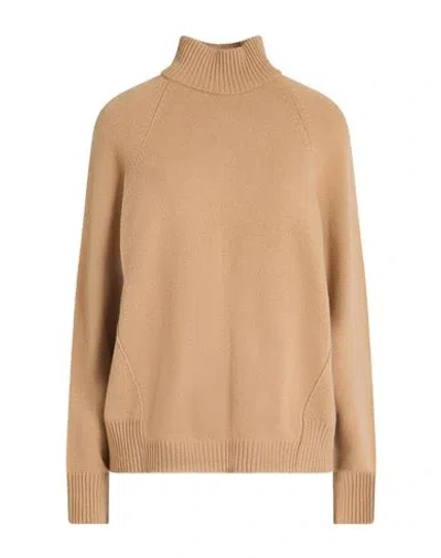 Peserico Easy Woman Turtleneck Sand Size 6 Merino Wool, Cashmere In Brown