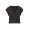 Peserico Sleeveless Cropped Knit Sweater With Deep V-neckline In Black