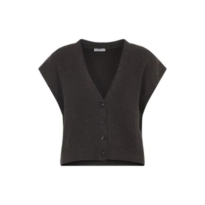 PESERICO EBONY BROWN LUREX SLEEVELESS CARDIGAN