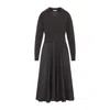 Peserico Ebony Brown Two-fabric Midi Dress With Pointed Collar In Brown