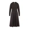 Peserico Ebony Brown Two-fabric Midi Dress With Pointed Collar In Black
