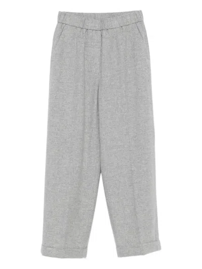 Peserico Elastic-waist Wool Trousers In Gray