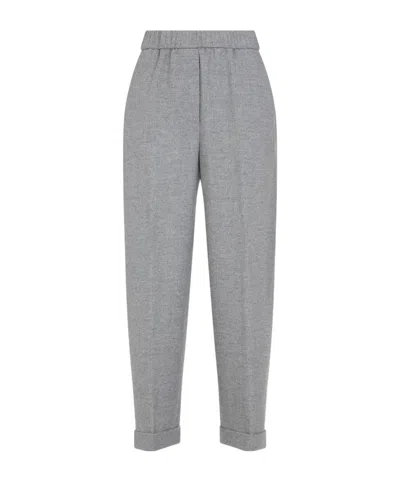 Peserico Elastic-waist Wool Trousers In Gray