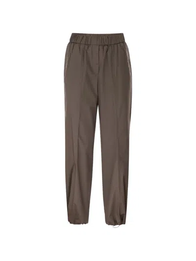 Peserico Loose-fitting Stretch Cotton Trousers With Elasticated Waistband In Brown