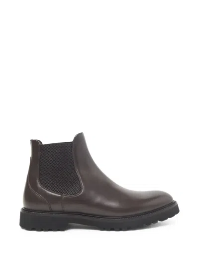 Peserico Elasticated-side Leather Chelsea Boots In Brown