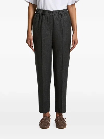 Peserico Elasticated-waistband Chain-trim Trousers In Gray