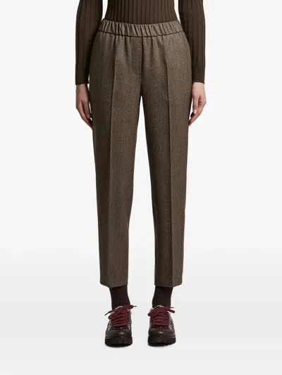 Peserico Elasticated-waistband Pressed-crease Trousers In Brown