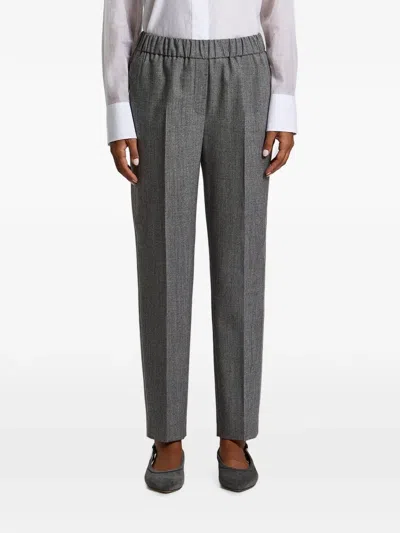 Peserico Elasticated-waistband Pressed-crease Trousers In Gray