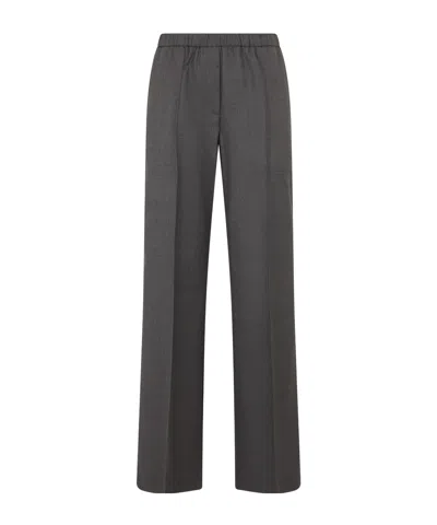 Peserico Stretch Wool Trousers With Elasticated Waistband In Brown