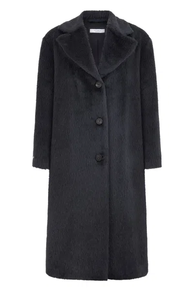 Peserico Elegant Black Coat With Button Closure. In Burgundy