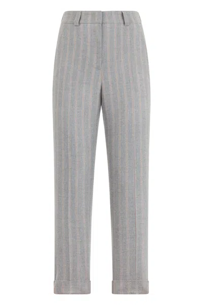 Peserico Elegant Gray Trousers With A Pinstripe Pattern Ideal For Any Occasion.