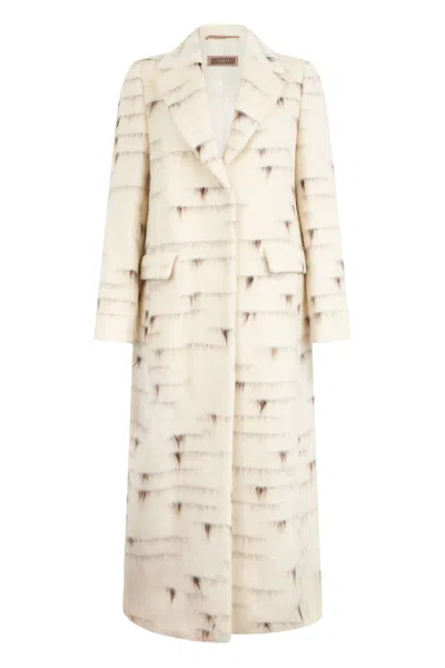 Peserico Elegant Long Coat With Intricate Print. In Neutral