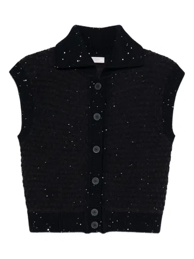 Peserico Embellished Buttoned Vest In Blue