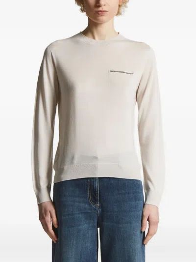 Peserico Embellished Crew-neck Sweater In White