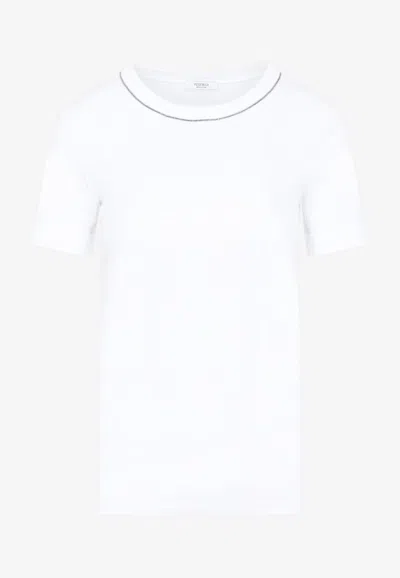 Peserico Beaded-trim Cotton T-shirt In White