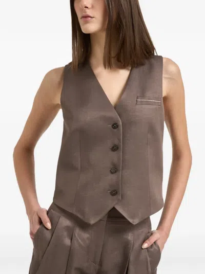 Peserico Embellished-detail Waistcoat In Brown