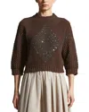 Peserico Embellished Knitted Sweater In Cappuccino