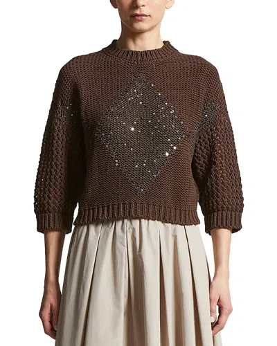 Peserico Embellished Knitted Sweater In Cappuccino