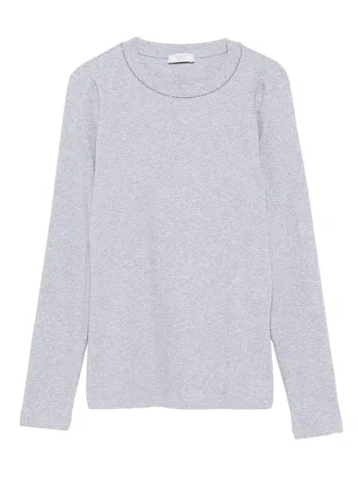 Peserico Embellished-neck Long-sleeve Top In Gray