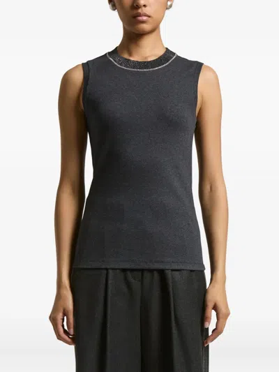Peserico Embellished-neck Sleeveless Top In Gray