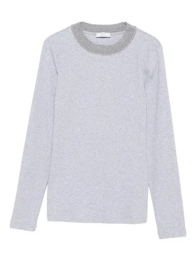Peserico Embellished-neck Sweatshirt In Gray