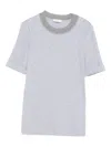 Peserico Embellished-neck T-shirt In Gray