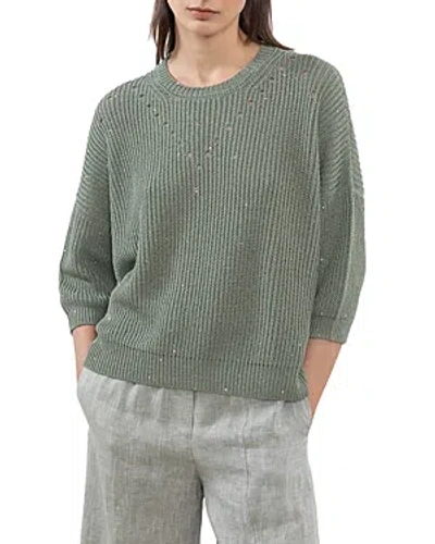 Peserico Embellished Open Knit Jumper In Lagoon Green