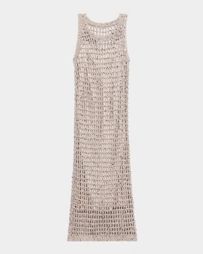 Peserico Embellished Open-knit Cotton Midi-dress In Neutral