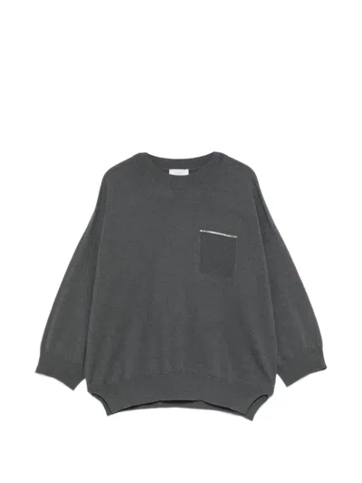 Peserico Embellished Pocket-detail Sweater In Gray