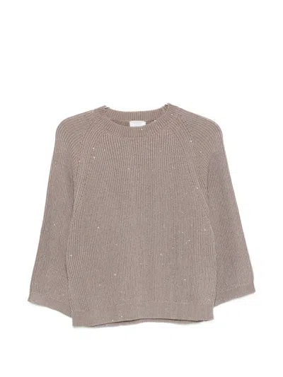 Peserico Embellished Ribbed-knit Sweater In Neutral