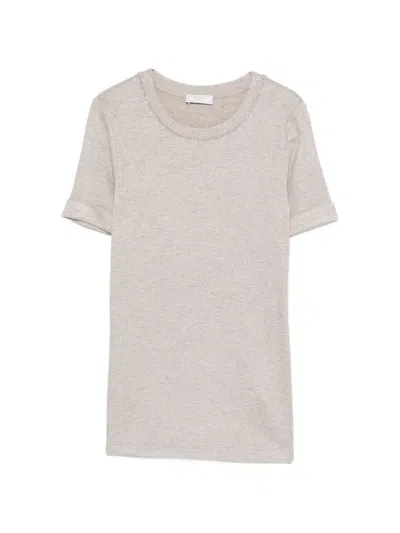 Peserico Embellished Round Neck T-shirt In Neutral