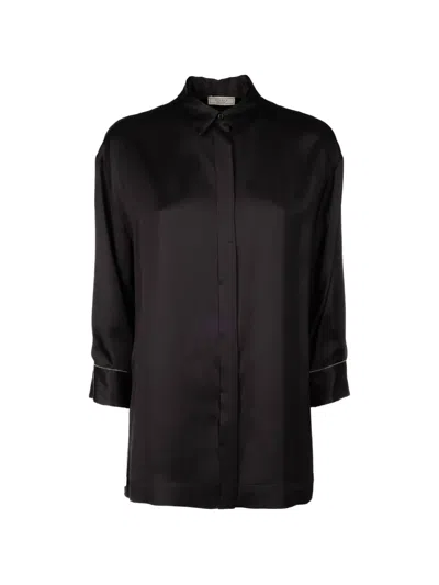 Peserico Satin Longline Shirt Buttoned Cuffs Design In Black