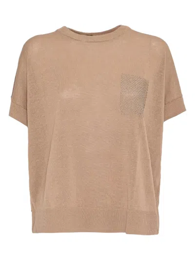 Peserico Embellished Short-sleeve Top In Brown