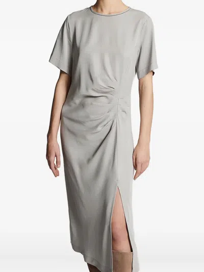 Peserico Embellished Side-split Midi Dress In Gray