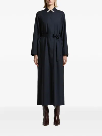 Peserico Embellished-collar Belted Maxi Dress In Blue