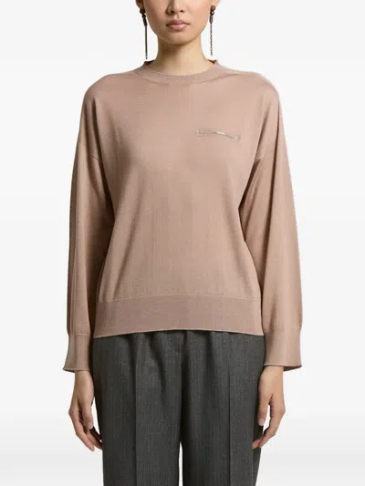 Peserico Embellished-detail Dropped-shoulder Sweater In Brown