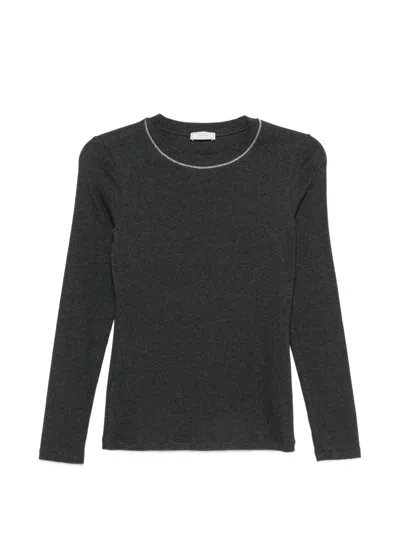 Peserico Embellished-neck Long-sleeve T-shirt In Black